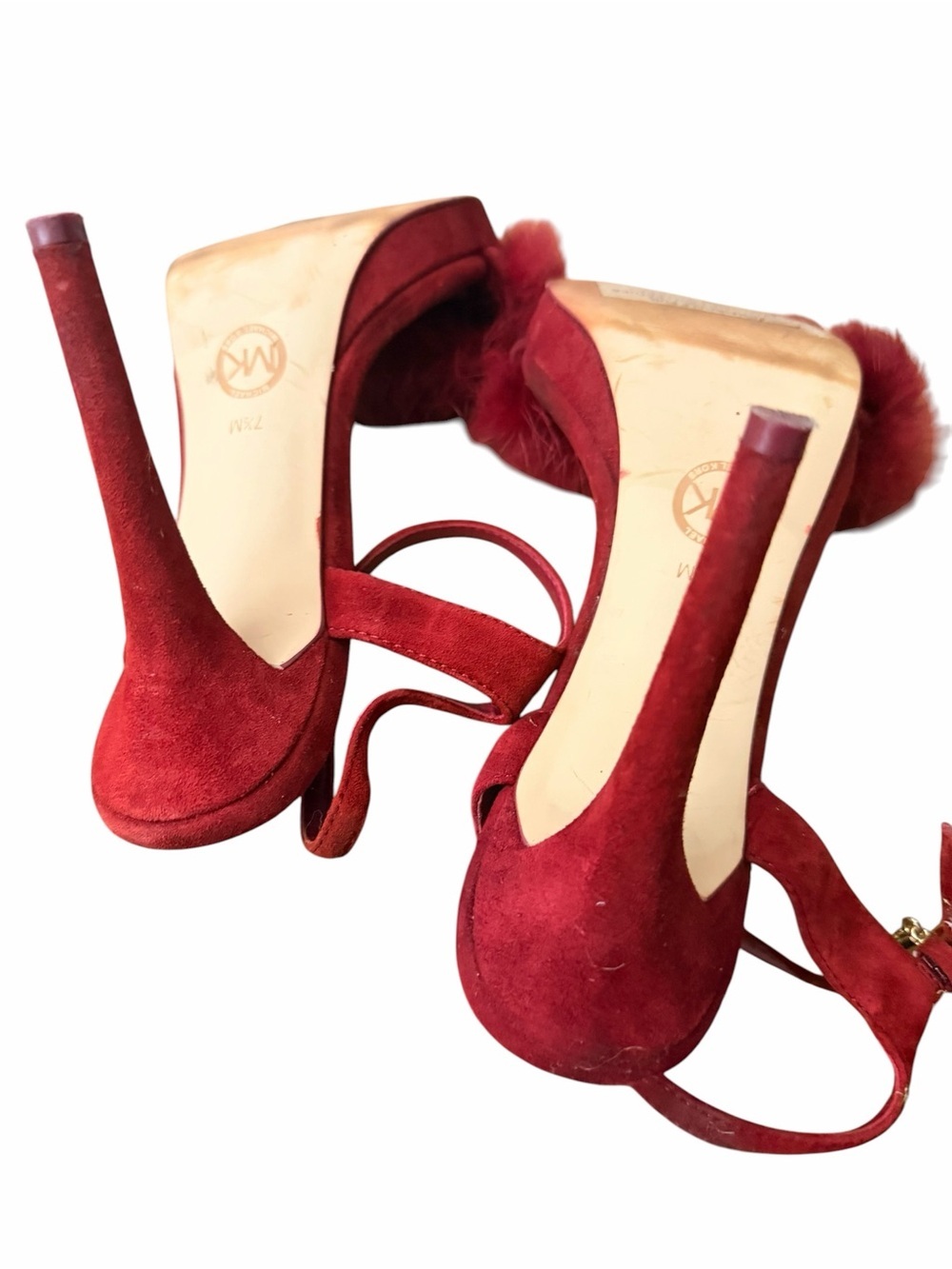 Michael Kors Red Suede Fur-Trim Stiletto Sandals - Picture 6 of 6